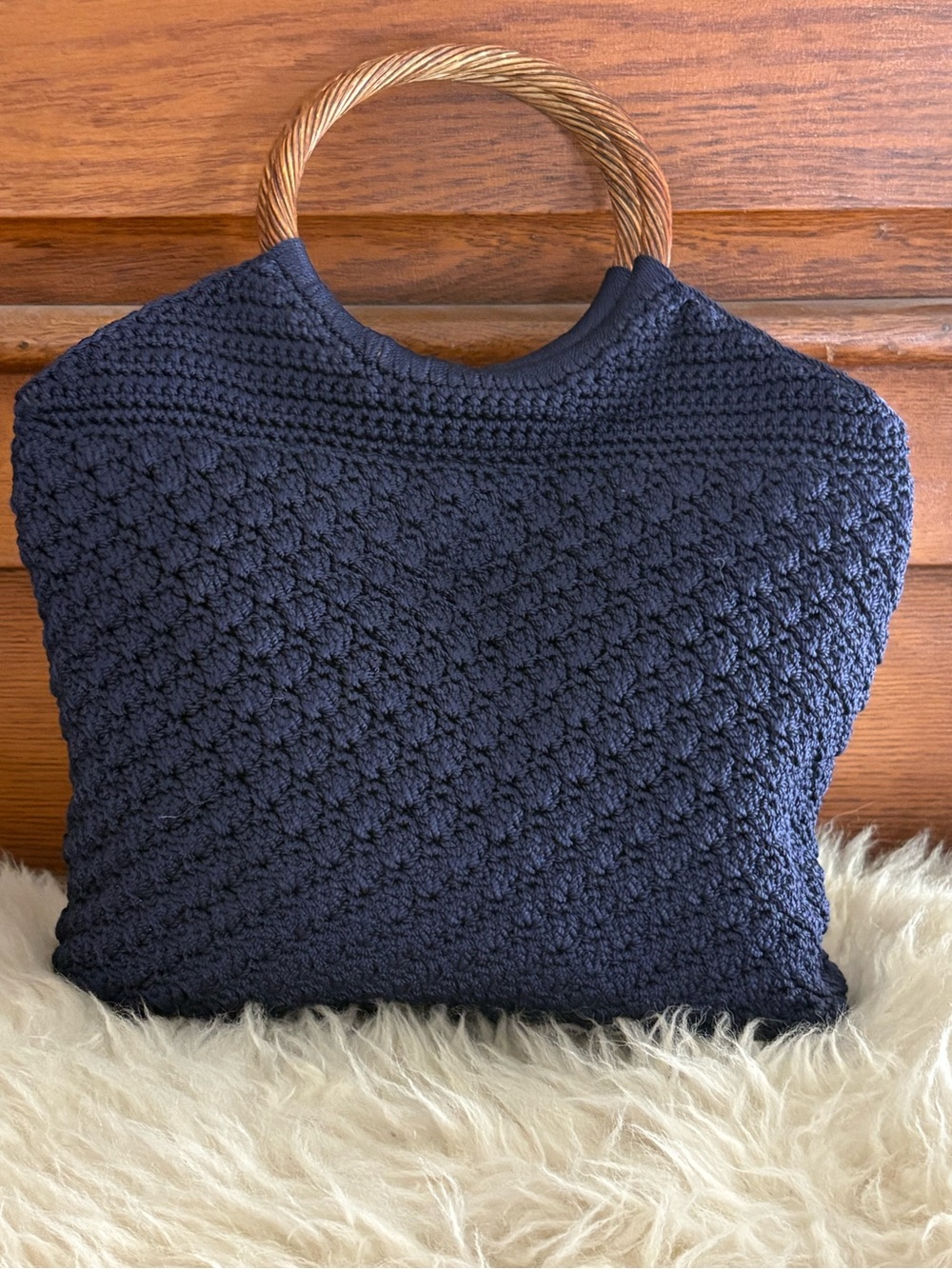 The Sak Navy Ashbury Heights Crochet Top Handle Shoulder Bag